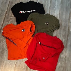 Lot of 4 Champion Kids Long Sleeve Tees - Black, Orange, Red, Olive
